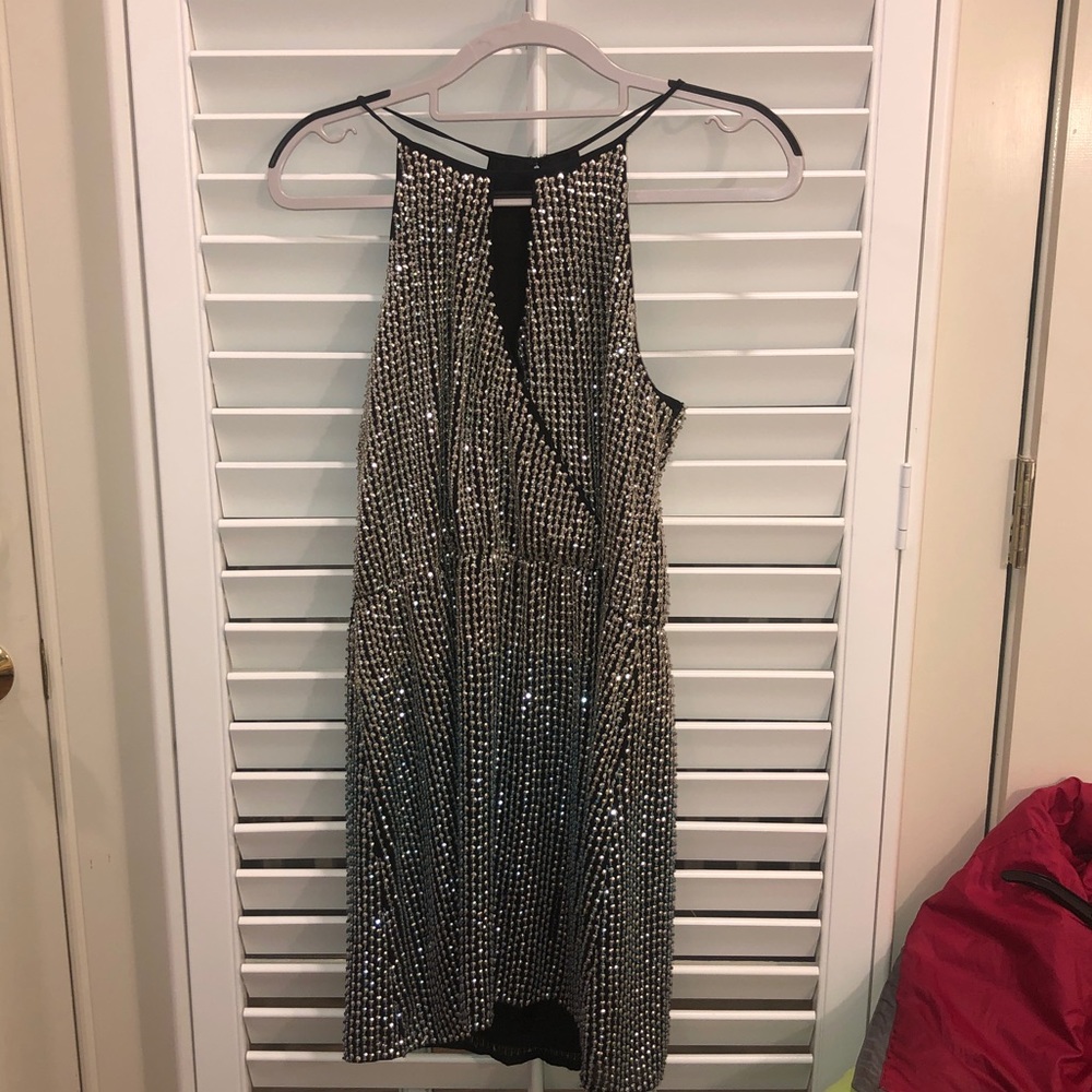 Parker Silver and Blue Sequin Dress